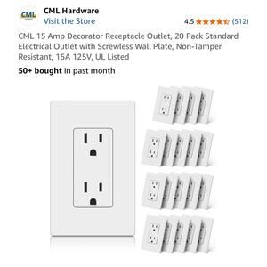 20 Pack CML 15A Decorator Receptacle Outlets – Standard Electrical Wall Plug